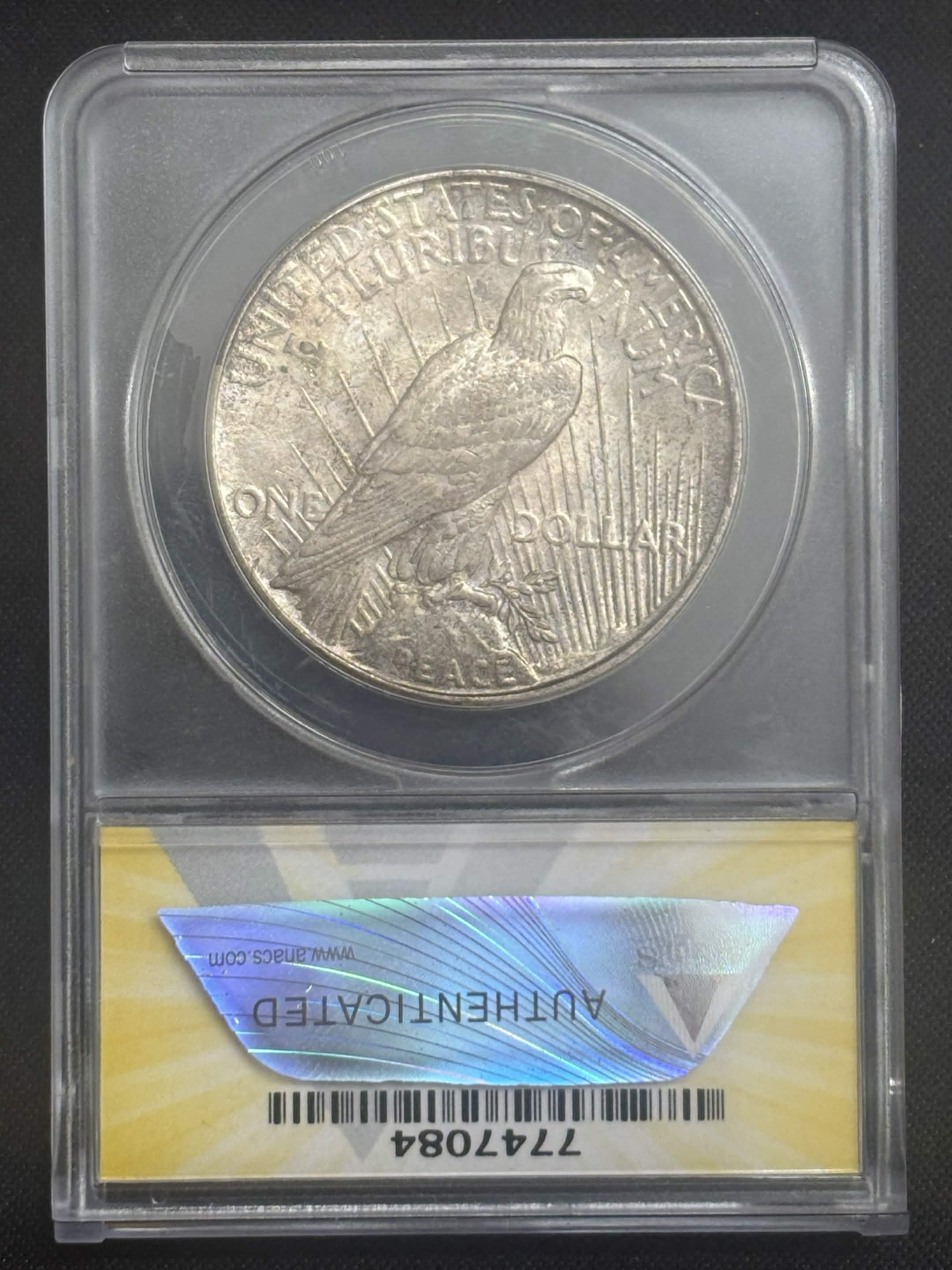 1922 Peace Dollar ANACS MS-62 Tape Toned