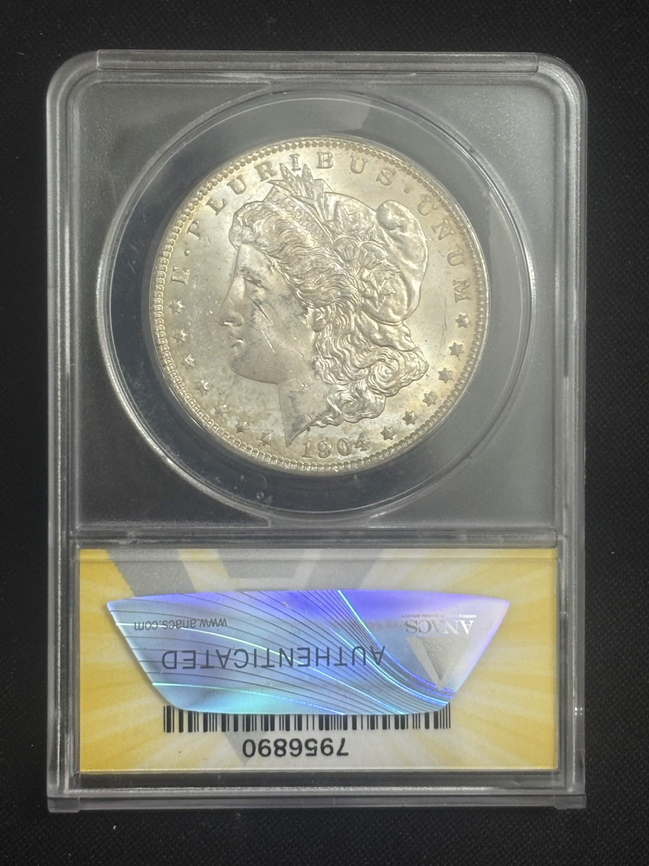 1904 O Morgan Dollar ANACS MS63 Reverse Struck Through Debris