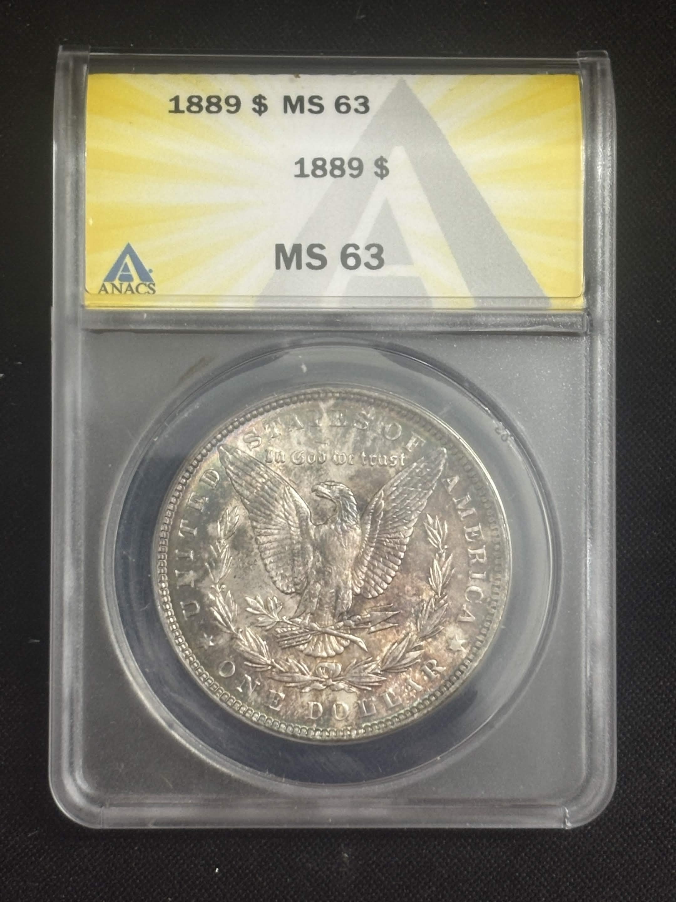 1889 Morgan Dollar ANACS MS-63 Reverse Toned