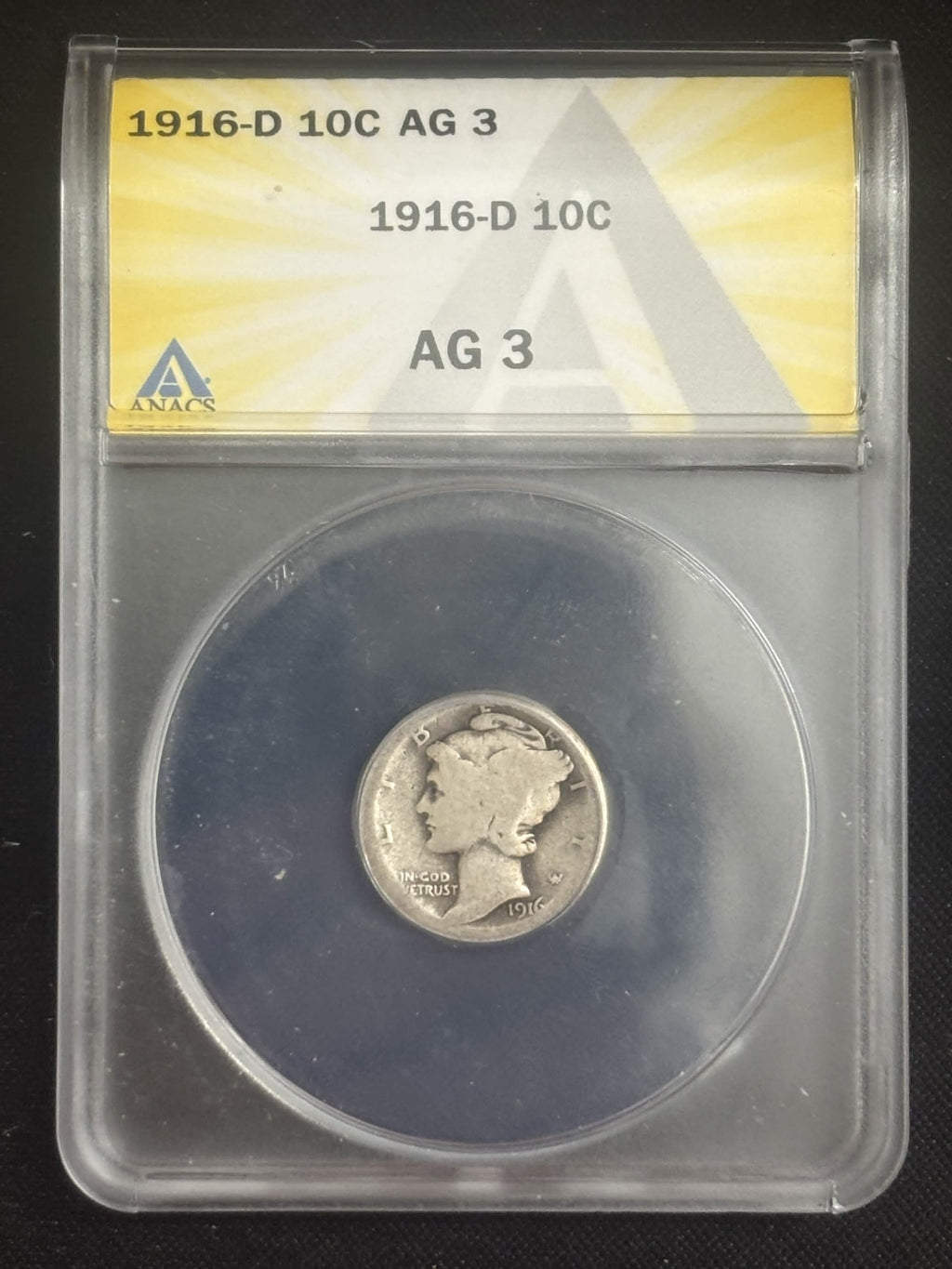 1916 D Mercury Dime ANACS AG-3 Key Date