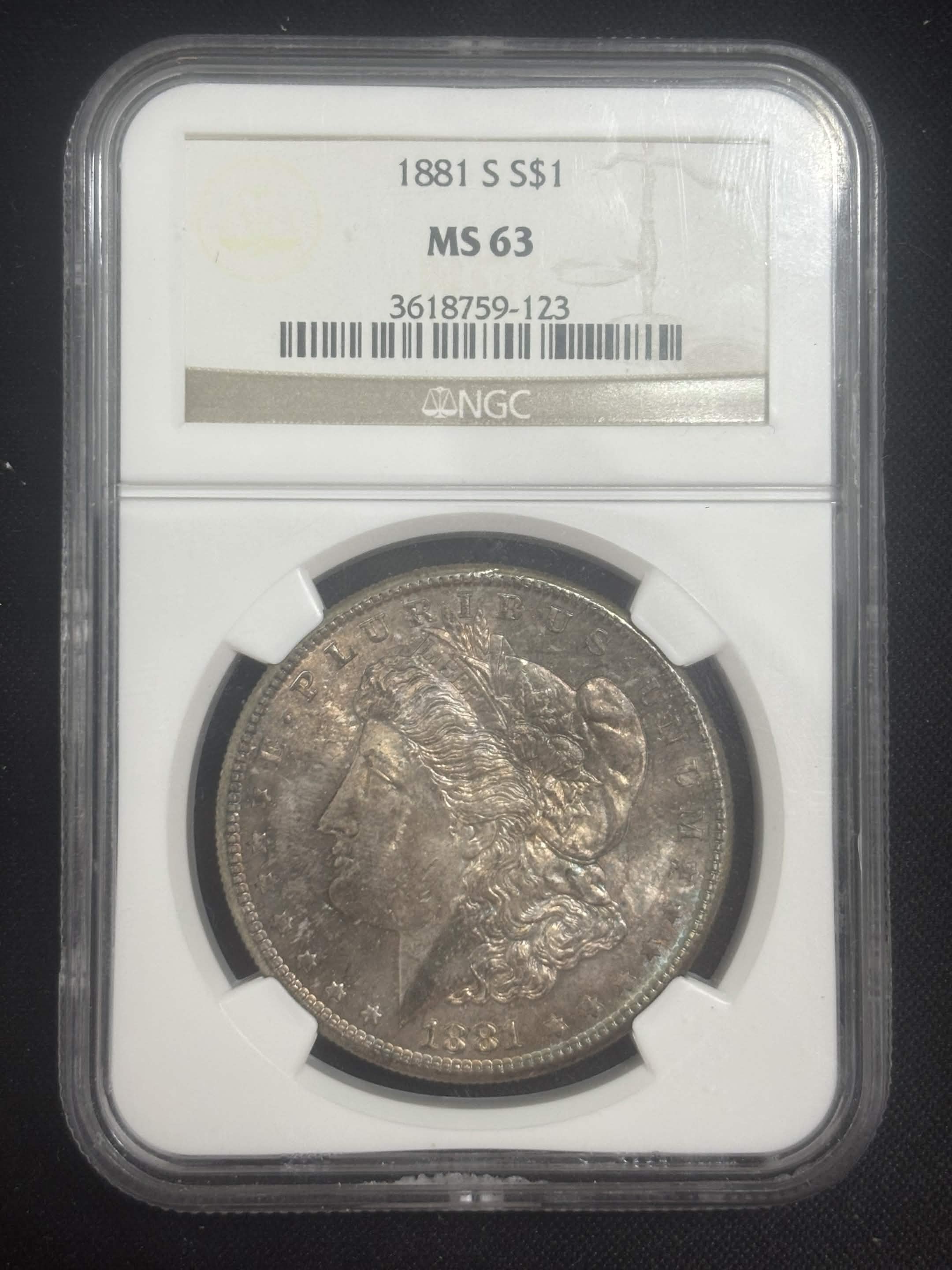 1881 S Morgan Dollar NGC MS-63 Reverse Monster Toned Looks PL