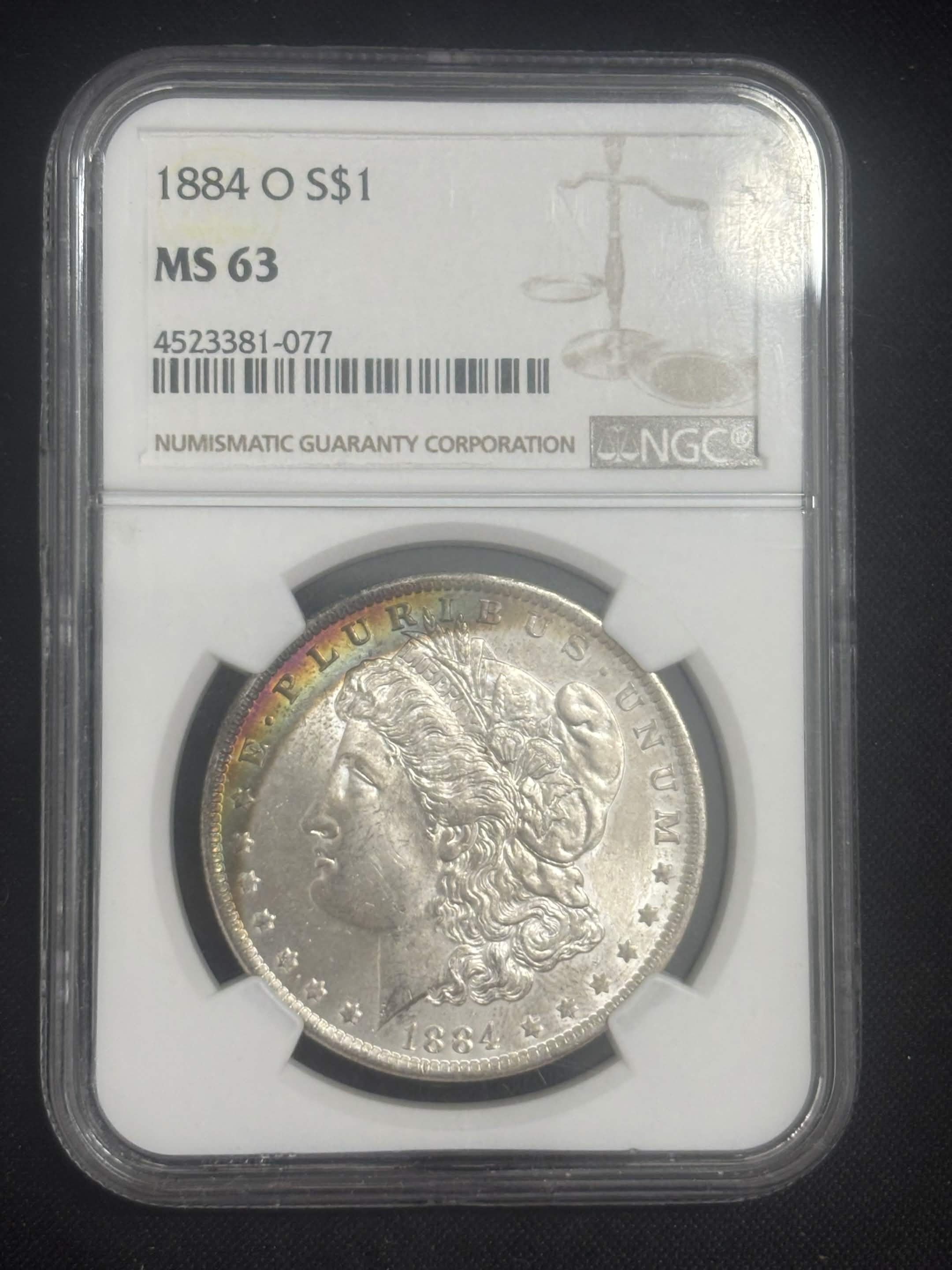 1884 O Morgan Dollar NGC MS-63 Obverse Toned