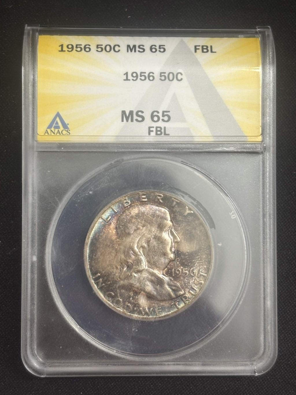 1956 Franklin Half Dollar ANACS MS-65 FBL Dual Sided Toning