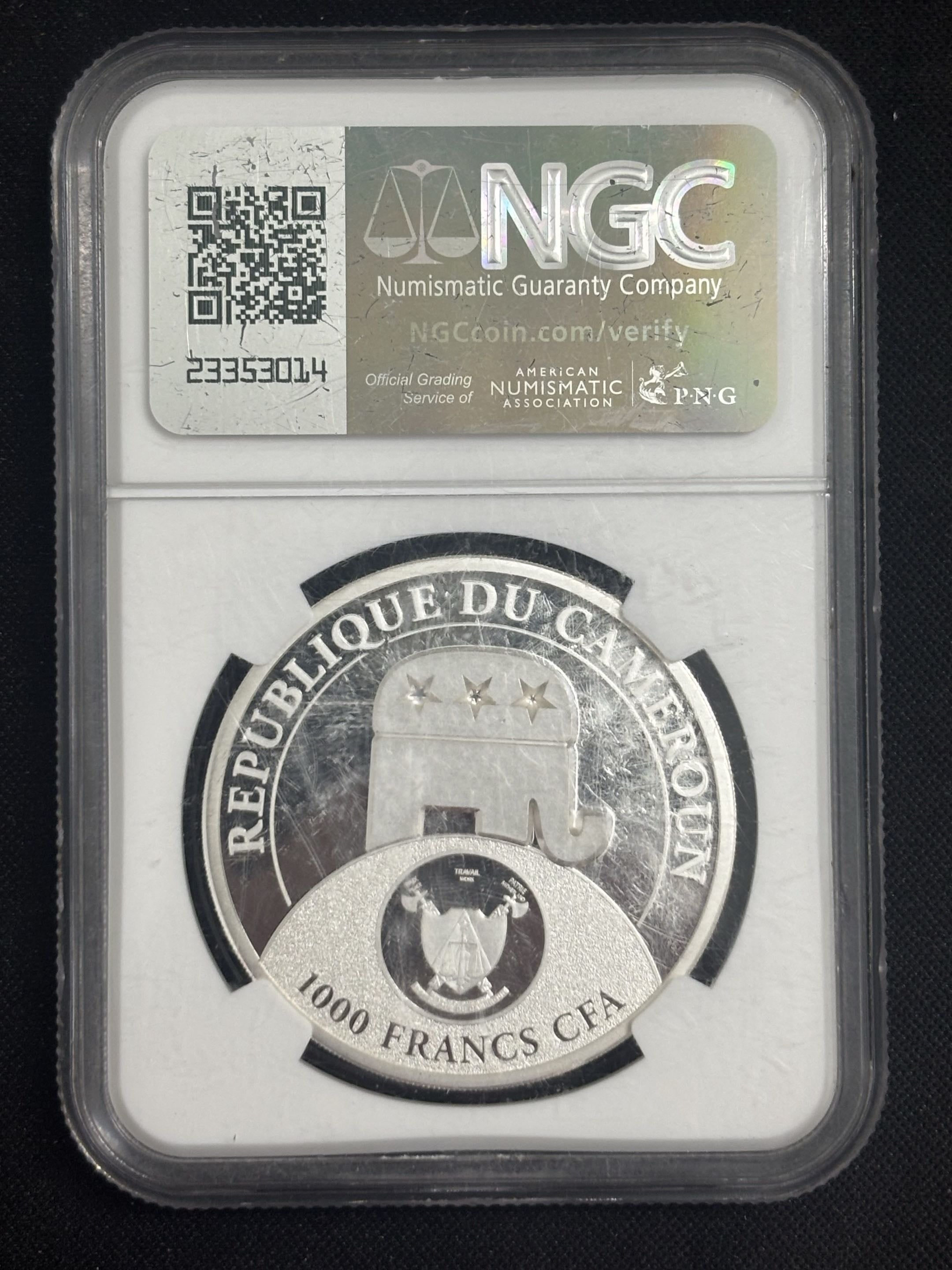 2020 Cameroon 1000F Trump All Together High Relief NGC Gem Proof 1oz Silver Scratched Holder