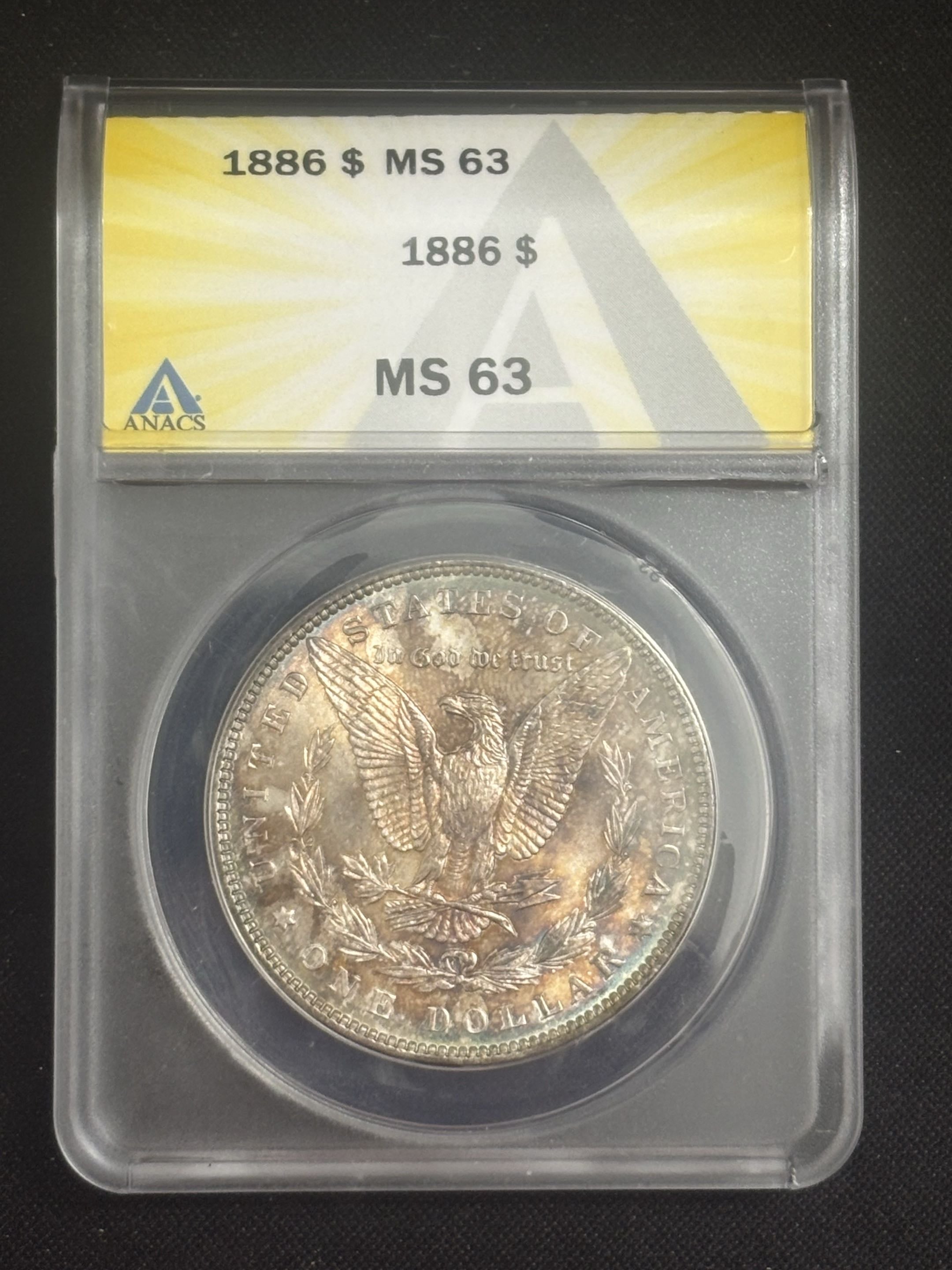 1886 Morgan Dollar ANACS MS-63 Reverse Toned